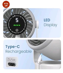 Portronics Toofan X Desk & Hanging Fan with Digital Display, 5 Speed Modes, Touch Control, 4000mAh Rechargeable Battery, 2500 RPM BLDC Motor, Type-C Charging, 7-Blade Airflow, Up to 6 Hours Runtime