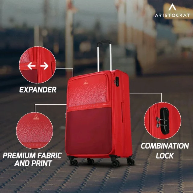 Aristocrat Drift Soft Case Medium Size 8-Wheel Trolley Bag, Red
Spacious, Zipper Expander, Front Pocket, Durable Polyester Case, Combination Lock, Travel Luggage, 3-Year Global Warranty
50+ bought in past month