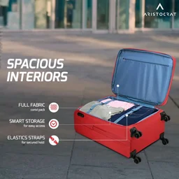Aristocrat Drift Soft Case Medium Size 8-Wheel Trolley Bag, Red
Spacious, Zipper Expander, Front Pocket, Durable Polyester Case, Combination Lock, Travel Luggage, 3-Year Global Warranty
50+ bought in past month