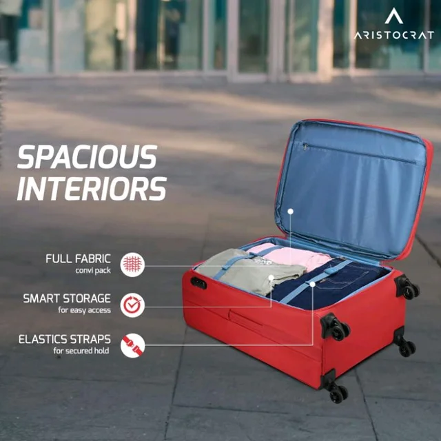 Aristocrat Drift Soft Case Medium Size 8-Wheel Trolley Bag, Red
Spacious, Zipper Expander, Front Pocket, Durable Polyester Case, Combination Lock, Travel Luggage, 3-Year Global Warranty
50+ bought in past month