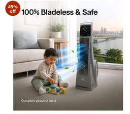 MaxAir 120 Bladeless Tower Fan | BLDC Energy Saving | 120° Oscillation | 25-Ft Air Throw | 3 Speed Control | Cooling Fan for Living Room, Bedroom, Office (Silver)