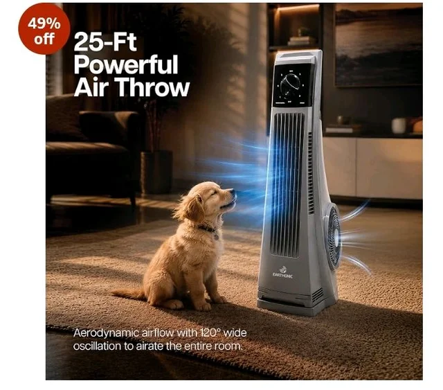 MaxAir 120 Bladeless Tower Fan | BLDC Energy Saving | 120° Oscillation | 25-Ft Air Throw | 3 Speed Control | Cooling Fan for Living Room, Bedroom, Office (Silver)