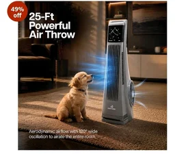 MaxAir 120 Bladeless Tower Fan | BLDC Energy Saving | 120° Oscillation | 25-Ft Air Throw | 3 Speed Control | Cooling Fan for Living Room, Bedroom, Office (Silver)