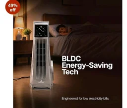MaxAir 120 Bladeless Tower Fan | BLDC Energy Saving | 120° Oscillation | 25-Ft Air Throw | 3 Speed Control | Cooling Fan for Living Room, Bedroom, Office (Silver)