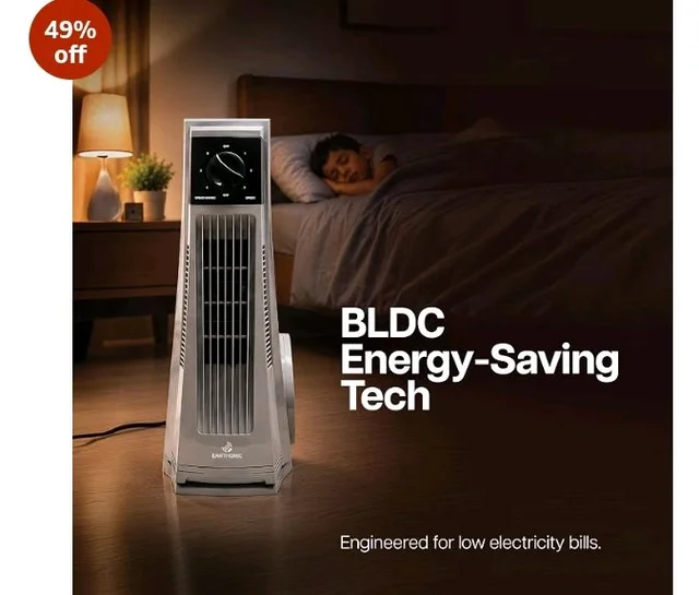 MaxAir 120 Bladeless Tower Fan | BLDC Energy Saving | 120° Oscillation | 25-Ft Air Throw | 3 Speed Control | Cooling Fan for Living Room, Bedroom, Office (Silver)