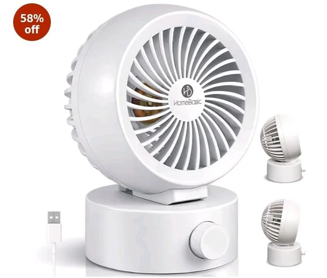 HOMEBASIC USB Desk Fan, Portable Mini Table Fan with 3900 RPM Brushless Motor, Stepless Speed Control, Ultra Quiet, USB Powered Plug & Play, 1.4m Cable, Personal Cooling Fan for Home, Office & Travel