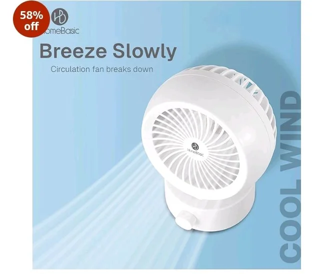 HOMEBASIC USB Desk Fan, Portable Mini Table Fan with 3900 RPM Brushless Motor, Stepless Speed Control, Ultra Quiet, USB Powered Plug & Play, 1.4m Cable, Personal Cooling Fan for Home, Office & Travel