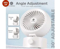 HOMEBASIC USB Desk Fan, Portable Mini Table Fan with 3900 RPM Brushless Motor, Stepless Speed Control, Ultra Quiet, USB Powered Plug & Play, 1.4m Cable, Personal Cooling Fan for Home, Office & Travel