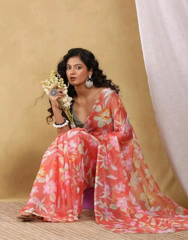 Garden Vareli Floral Print Nara Chiffon Saree