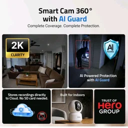 Qubo Smart Cam 360° 3MP | No SD Card Required, Records Directly on Cloud | 2026 Edition - by Hero Group | STQC Certified | AI Person Detection | Intruder Alarm | Night Vision | Two-Way Talk