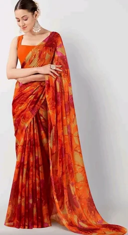 Garden Vareli Nara Chiffon Abstract Floral Print Saree