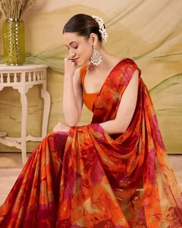 Garden Vareli Nara Chiffon Abstract Floral Print Saree