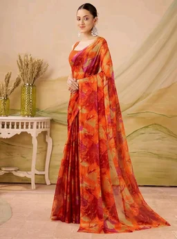 Garden Vareli Nara Chiffon Abstract Floral Print Saree
