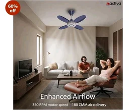 ACTIVA Ornet 600mm Ceiling Fan for Kitchen & Small Rooms | 4 Blade High Speed Fan | 850 RPM Powerful Air Delivery | Anti-Dust Coating | Energy Efficient Ceiling Fan | 2 Years Warranty | Silver Blue
2K+ bought in past month