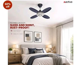 ACTIVA Ornet 600mm Ceiling Fan for Kitchen & Small Rooms | 4 Blade High Speed Fan | 850 RPM Powerful Air Delivery | Anti-Dust Coating | Energy Efficient Ceiling Fan | 2 Years Warranty | Silver Blue
2K+ bought in past month