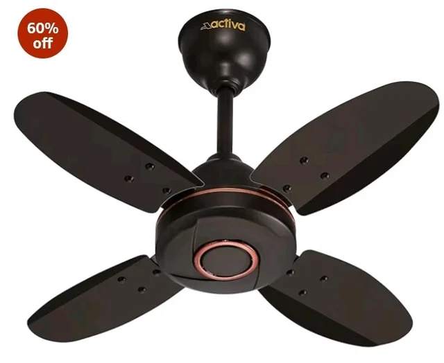 ACTIVA Ornet 600mm Ceiling Fan for Kitchen & Small Rooms | 4 Blade High Speed Fan | 850 RPM Powerful Air Delivery | Anti-Dust Coating | Energy Efficient Ceiling Fan | 2 Years Warranty | Smoke Brown