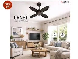 ACTIVA Ornet 600mm Ceiling Fan for Kitchen & Small Rooms | 4 Blade High Speed Fan | 850 RPM Powerful Air Delivery | Anti-Dust Coating | Energy Efficient Ceiling Fan | 2 Years Warranty | Smoke Brown