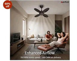 ACTIVA Ornet 600mm Ceiling Fan for Kitchen & Small Rooms | 4 Blade High Speed Fan | 850 RPM Powerful Air Delivery | Anti-Dust Coating | Energy Efficient Ceiling Fan | 2 Years Warranty | Smoke Brown