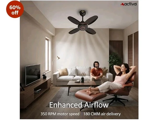 ACTIVA Ornet 600mm Ceiling Fan for Kitchen & Small Rooms | 4 Blade High Speed Fan | 850 RPM Powerful Air Delivery | Anti-Dust Coating | Energy Efficient Ceiling Fan | 2 Years Warranty | Smoke Brown