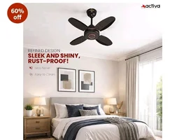 ACTIVA Ornet 600mm Ceiling Fan for Kitchen & Small Rooms | 4 Blade High Speed Fan | 850 RPM Powerful Air Delivery | Anti-Dust Coating | Energy Efficient Ceiling Fan | 2 Years Warranty | Smoke Brown