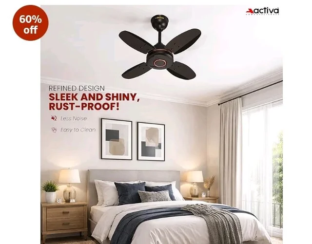 ACTIVA Ornet 600mm Ceiling Fan for Kitchen & Small Rooms | 4 Blade High Speed Fan | 850 RPM Powerful Air Delivery | Anti-Dust Coating | Energy Efficient Ceiling Fan | 2 Years Warranty | Smoke Brown