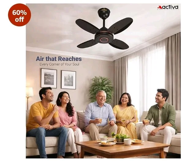 ACTIVA Ornet 600mm Ceiling Fan for Kitchen & Small Rooms | 4 Blade High Speed Fan | 850 RPM Powerful Air Delivery | Anti-Dust Coating | Energy Efficient Ceiling Fan | 2 Years Warranty | Smoke Brown