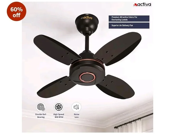 ACTIVA Ornet 600mm Ceiling Fan for Kitchen & Small Rooms | 4 Blade High Speed Fan | 850 RPM Powerful Air Delivery | Anti-Dust Coating | Energy Efficient Ceiling Fan | 2 Years Warranty | Smoke Brown