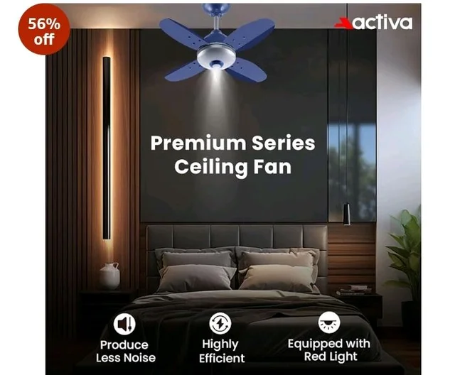 ACTIVA Gracia 600 MM BLDC Ceiling Fan | 4 Blades | 28 Watt | Noiseless Motor with LED Light | Remote Control | Reversible Mode, Timer, Energy Saving, come with 5 Years Warranty (Sparkle Blue)