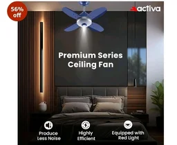 ACTIVA Gracia 600 MM BLDC Ceiling Fan | 4 Blades | 28 Watt | Noiseless Motor with LED Light | Remote Control | Reversible Mode, Timer, Energy Saving, come with 5 Years Warranty (Sparkle Blue)
