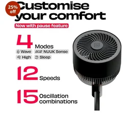 NUUK HALO v2 3D Air Circulation Tower Fan with Mood Lamp | Super Silent Remote Controlled Standing BLDC Fan | 12 Wind Speeds & 4 Fan Modes | 120˚ Horizontal & 90˚ Vertical Oscillation | 3 NIDEC Motors