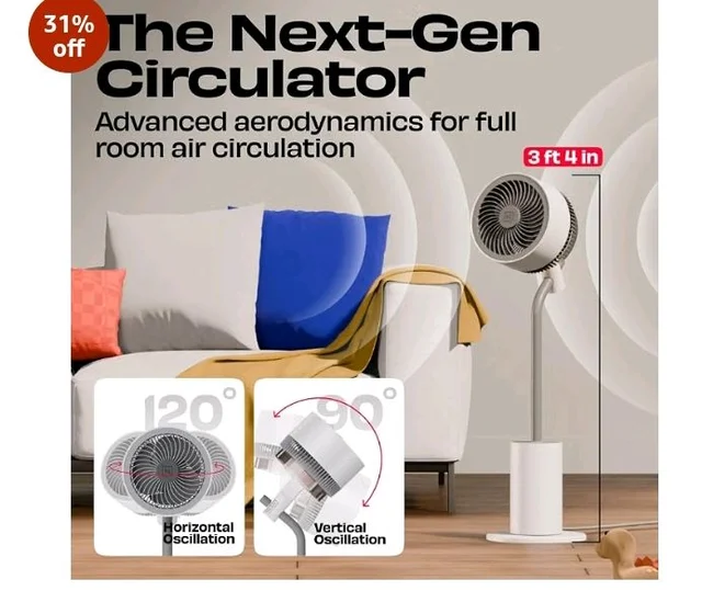 NUUK HALO v2 3D Air Circulation Tower Fan with Mood Lamp | Super Silent Remote Controlled Standing BLDC Fan | 12 Wind Speeds & 4 Fan Modes | 120˚ Horizontal & 90˚ Vertical Oscillation | 3 NIDEC Motors
