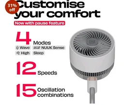 NUUK HALO v2 3D Air Circulation Tower Fan with Mood Lamp | Super Silent Remote Controlled Standing BLDC Fan | 12 Wind Speeds & 4 Fan Modes | 120˚ Horizontal & 90˚ Vertical Oscillation | 3 NIDEC Motors