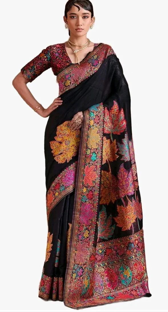 WOMEN'S Kashmiri Cotton Patola Saree for Women | Cotton Saree | Sarees with Unstitched Blouse