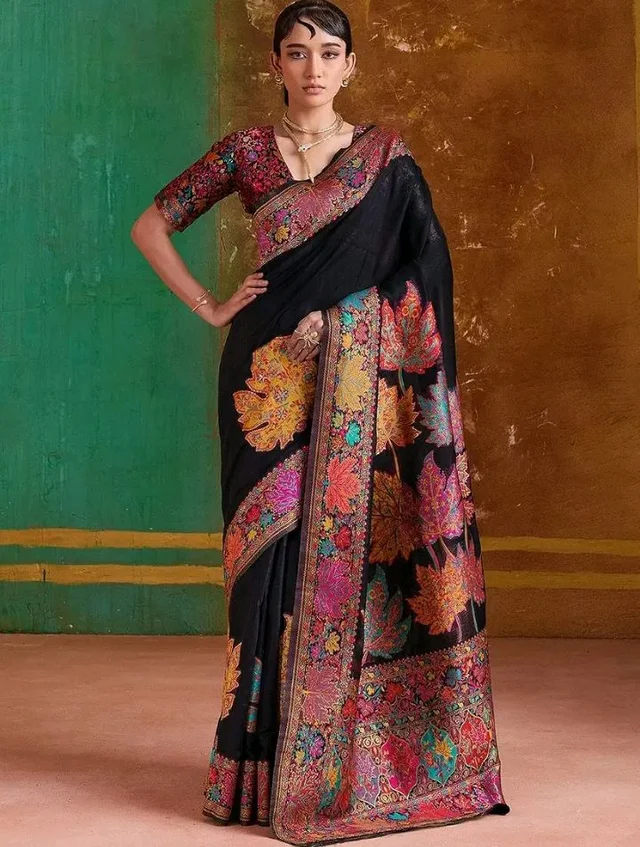 WOMEN'S Kashmiri Cotton Patola Saree for Women | Cotton Saree | Sarees with Unstitched Blouse