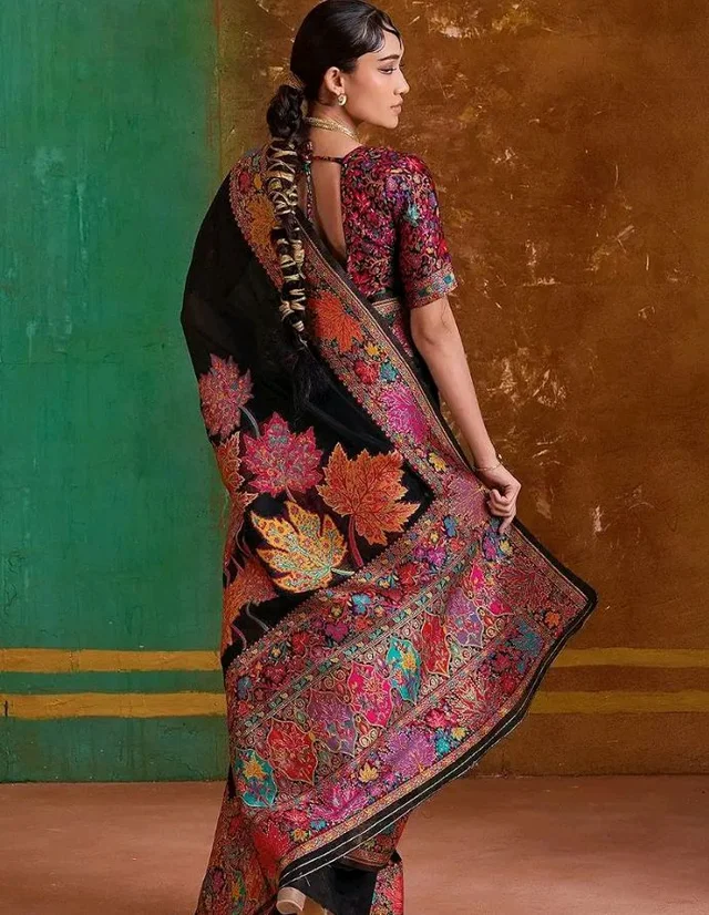 WOMEN'S Kashmiri Cotton Patola Saree for Women | Cotton Saree | Sarees with Unstitched Blouse