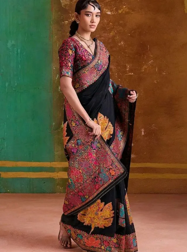 WOMEN'S Kashmiri Cotton Patola Saree for Women | Cotton Saree | Sarees with Unstitched Blouse