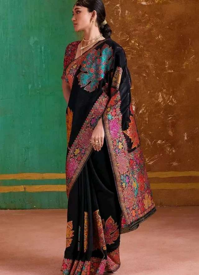 WOMEN'S Kashmiri Cotton Patola Saree for Women | Cotton Saree | Sarees with Unstitched Blouse