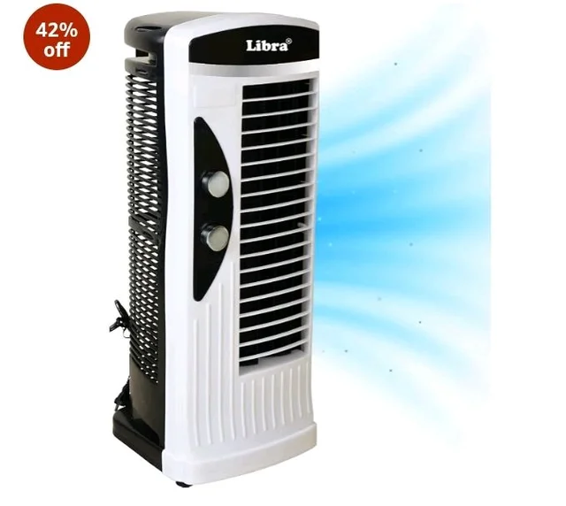 Libra coolX Tower Fan for Room | Electric Bladeless Indoor Standing Tower Fan with 3 Speeds | 2401 CFM Airflow | 43.5 CM Sweep Size for Room, Office & Home Use | White