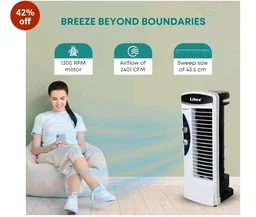 Libra coolX Tower Fan for Room | Electric Bladeless Indoor Standing Tower Fan with 3 Speeds | 2401 CFM Airflow | 43.5 CM Sweep Size for Room, Office & Home Use | White