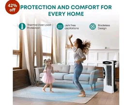 Libra coolX Tower Fan for Room | Electric Bladeless Indoor Standing Tower Fan with 3 Speeds | 2401 CFM Airflow | 43.5 CM Sweep Size for Room, Office & Home Use | White
