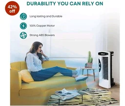 Libra coolX Tower Fan for Room | Electric Bladeless Indoor Standing Tower Fan with 3 Speeds | 2401 CFM Airflow | 43.5 CM Sweep Size for Room, Office & Home Use | White