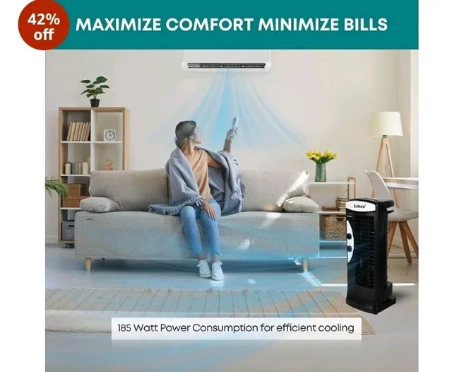 Libra coolX Tower Fan | Electric Standing Fan with 3 speeds | Bedroom, Indoor, Office & Home Use | Bladeless Fan With 2401 CFM | 43.5 CM Sweep Size for a Room Coverage(Black)