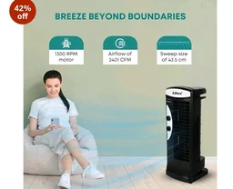 Libra coolX Tower Fan | Electric Standing Fan with 3 speeds | Bedroom, Indoor, Office & Home Use | Bladeless Fan With 2401 CFM | 43.5 CM Sweep Size for a Room Coverage(Black)