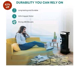 Libra coolX Tower Fan | Electric Standing Fan with 3 speeds | Bedroom, Indoor, Office & Home Use | Bladeless Fan With 2401 CFM | 43.5 CM Sweep Size for a Room Coverage(Black)
