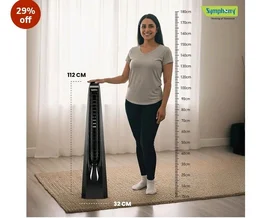 Symphony Surround B BLDC Bladeless Tower Fan For Room | Quiet & Energy-Saving with Remote Control | Touchscreen Control Panel | Low Power Consumption | 1 Year Warranty | Black