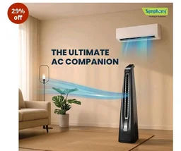 Symphony Surround B BLDC Bladeless Tower Fan For Room | Quiet & Energy-Saving with Remote Control | Touchscreen Control Panel | Low Power Consumption | 1 Year Warranty | Black