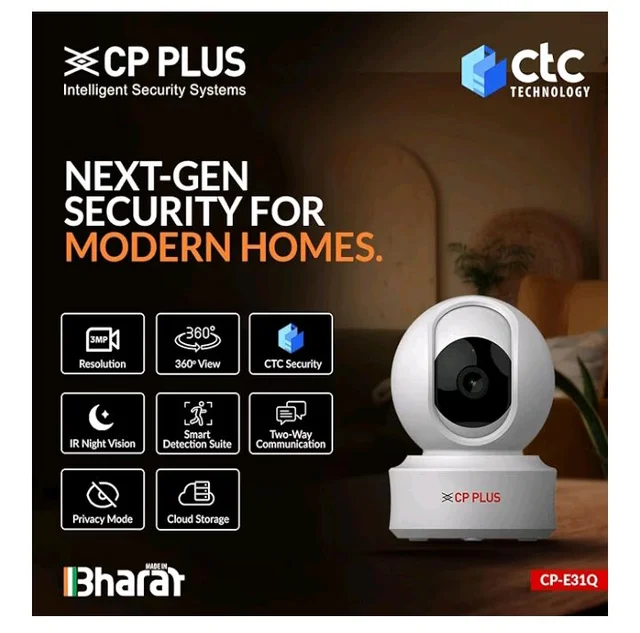 CP PLUS 3MP Resolution Smart Wi-fi CCTV Home Security Camera | 360° View | Motion Tracking | 2-Way Talk | Cloud & SD Card Support | CTC Cyber Secure Tech | 15M Night Vision | CP-E31Q
1K+ bought in past month
