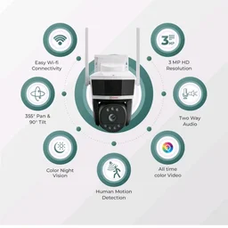 Trueview 3MP Wi-Fi All Time Colour Mini Pan-tilt CCTV Camera | STQC Approved | 360° Pan Tilt | Human Detection | 2-Way Audio | Supports 256 GB Memory Card & Cloud | Alexa | T18290S 2026 Edition
500+ bought in past month