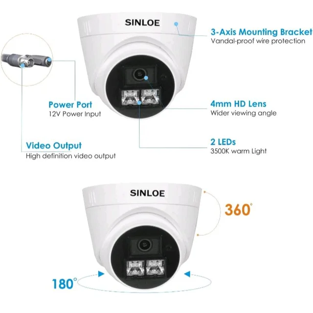 SINLOE 2 MP Color Night Vision Wired Day/Night 24 Hour Full Color Vision 1080p Full HD Indoor Dome CCTV Surveillance Camera Compatible with 2MP and Above DVR, White
50+ bought in past month