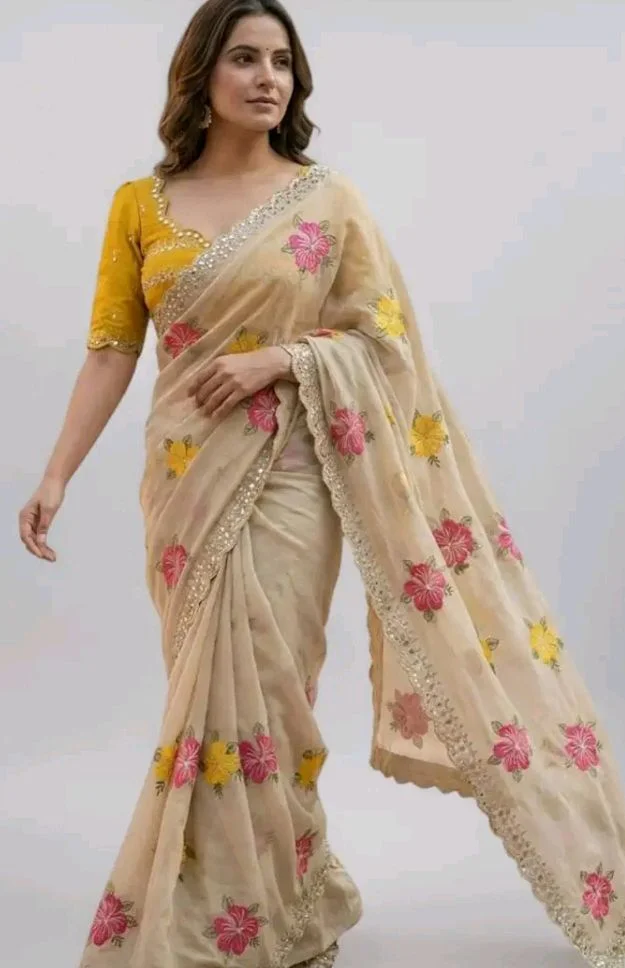 Yashika Women's Nylon Organza Saree with Blouse Piece for Traditional Ethnic Wear Sari
100+ bought in past month